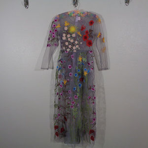 SHEER GREY HEAVILY EMBROIDERED MAXI